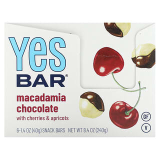 Yes Bar, Lanche, Chocolate de Macadâmia, 6 Barras, 40 g (1,4 oz) Cada