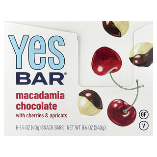 Yes Bar, Snack-bar, Chocolat macadamia, 6 barres, 40 g chacune