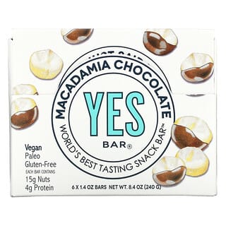 Yes Bar, Snack Bar, Macadamia Chocolate, 6 Bars, 1.4 oz Each