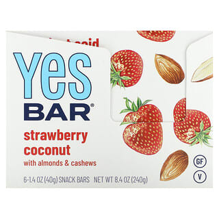Yes Bar, Snack Bar, Strawberry Coconut, 6 Bars, 1.4 oz (40 g) Each