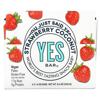 Yes Bar, Snack Bar, Strawberry Coconut, 6 Bars, 1.4 oz Each