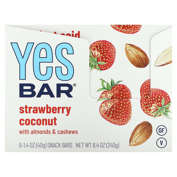Yes Bar, Snack Bar, căpșuni nucă de cocos, 6 batoane, 1,4 oz (40 g) fiecare