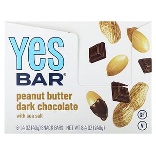 Yes Bar, Snack Bar, Peanut Butter Dark Chocolate with Sea Salt, 6 Bars, 1.4 oz (40 g) Each