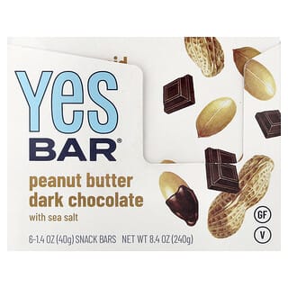 Yes Bar, батончик-снек, темный шоколад с арахисовой пастой и морской солью, 6 батончиков по 40 г (1,4 унции)