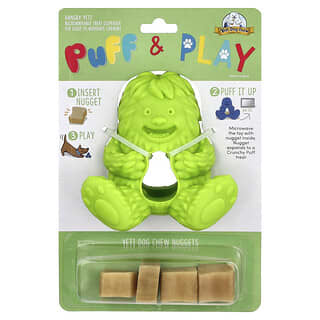 Puff & Play, Treat Dispenser, Yeti Dog Chew Nuggets, Green, 4 Nuggets, 1 Dispenser