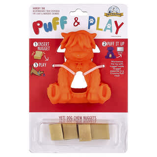 Puff & Play, Treat Dispenser, Yeti Dog Chew Nuggets, Orange, 4 Nuggets, 1 Dispenser