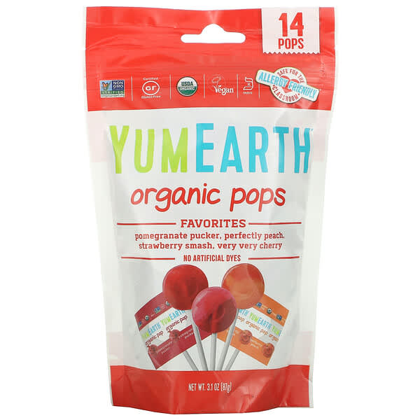 YumEarth, Organic Pops, Favorites, 14 Pops, 3.1 oz (87 g)