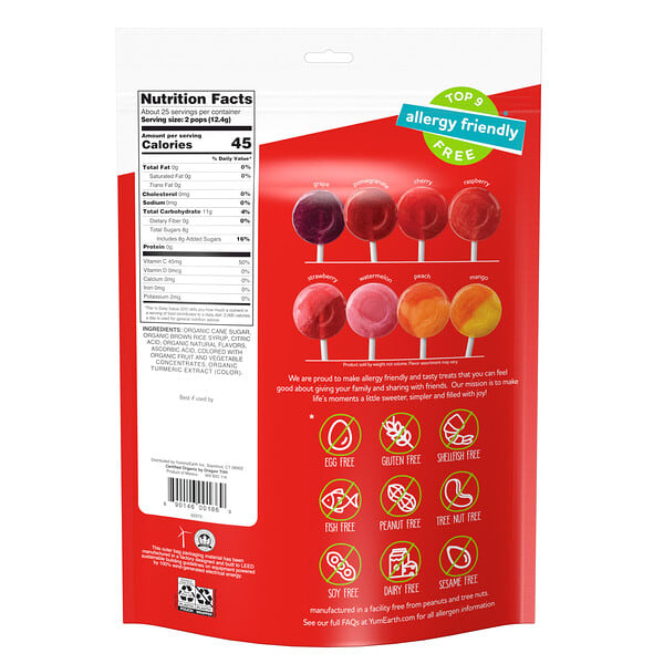 YumEarth, Organic Pops, Assorted Flavors, 50 Individually Wrapped Pops, 10.9 oz (310 g)