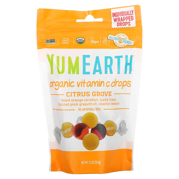 YumEarth, Organic Vitamin C Drops, Citrus Grove, 3.3 oz (93.5 g)