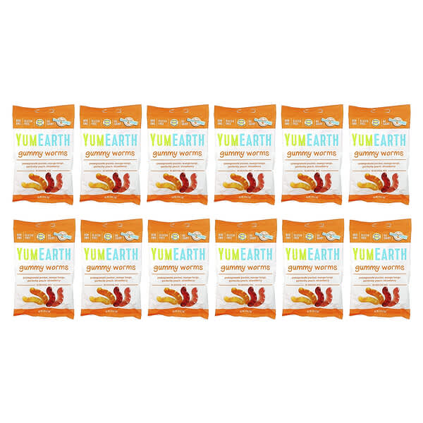 YumEarth, Gummy Worms, Assorted Flavors, 12 Packs, 2.5 oz (71 g) Each (Discontinued Item) 