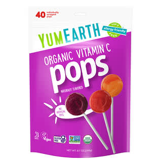 YumEarth, Organik C Vitamini Pops, Çeşitli, 40 Ayrı Ayrı Sarılmış Pops, 8,7 oz (248 g)