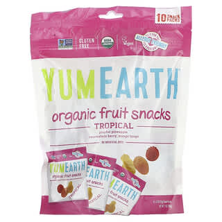 YumEarth, Bocadillos de frutas orgánicas, Tropical, 10 paquetes, 17,6 g (0,62 oz) cada uno