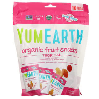 YumEarth, Petiscos de Frutas Orgânicas, Tropicais, 10 Pacotes, 17,6 g (0,62 oz) Cada