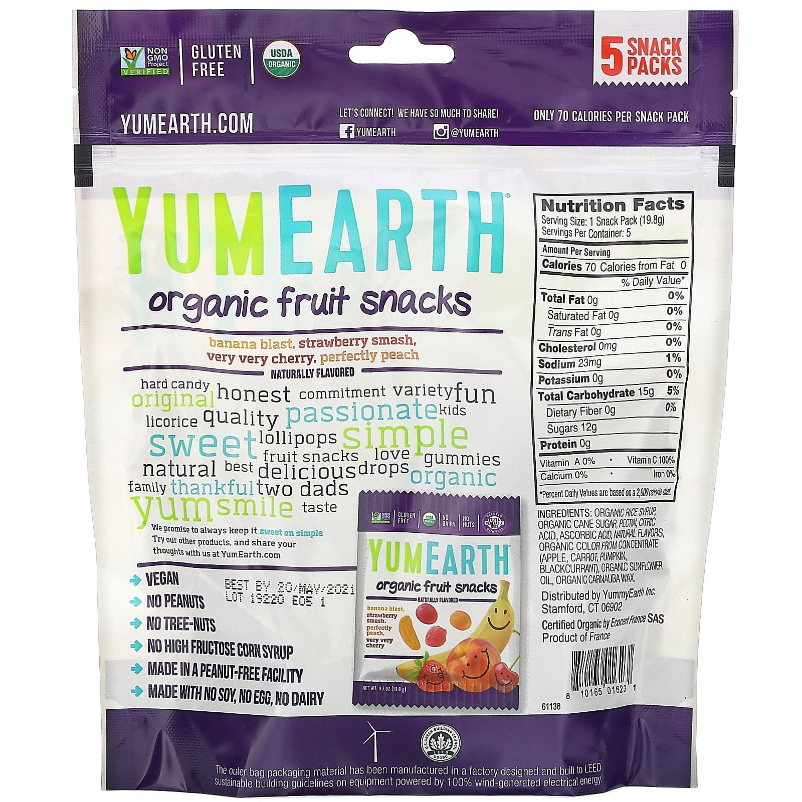 YumEarth, Organic Fruit Snacks, 5 Packs, 0.7 oz (19.8 g) Each