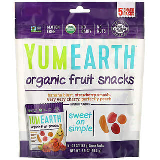 YumEarth, Bocados de frutas orgánicas, 5 paquetes, 0.7 oz (19.8 g) cada uno