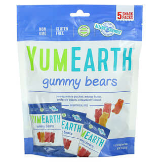 YumEarth, Жевательные мишки, вкусы в ассортименте, 5 упаковок снеков, вес каждой 19,8 г (0,7 унции)