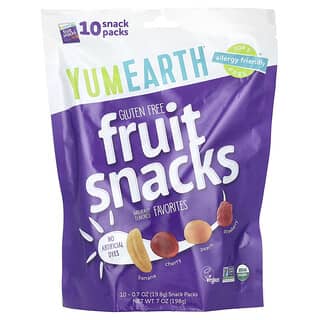 YumEarth, Bocadillos de frutas orgánicas, Sus favoritos, 10 paquetes, 19,8 g (0,7 oz) cada uno