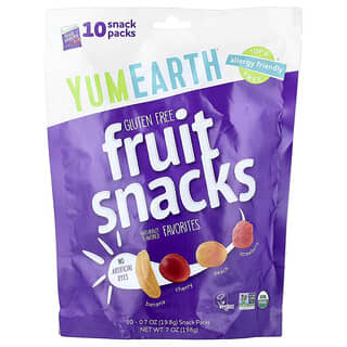 YumEarth, Bocadillos de frutas sin gluten, Favoritos, 10 paquetes, 19,8 g (0,7 oz) cada uno