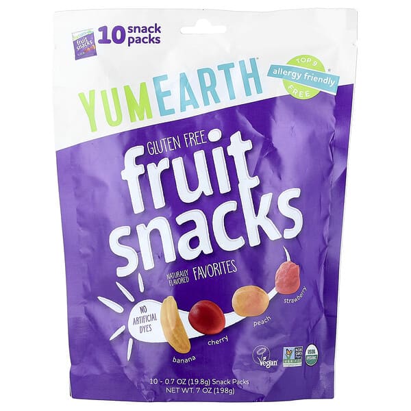 YumEarth, Gluten Free Fruit Snacks, Favorites, 10 Snack Packs, 0.7 oz (19.8 g) Each — product photo 1