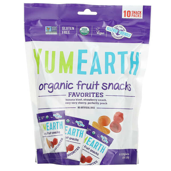 YumEarth, Organic Fruit Snacks, Favorites, 10 Packs, 0.7 oz (19.8 g) Each