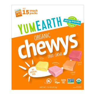 YumEarth, Organic Chewys™, Bocadillos masticables de frutas, 15 sobres, 14 g (0,5 oz) cada uno