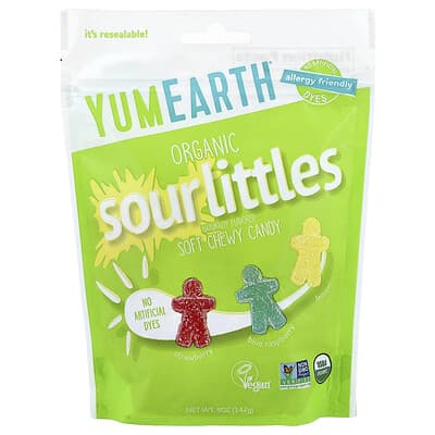 YumEarth, Organic Sour Littles，軟咀嚼糖果，草莓，藍覆盆子，檸檬，5 盎司（142 克）