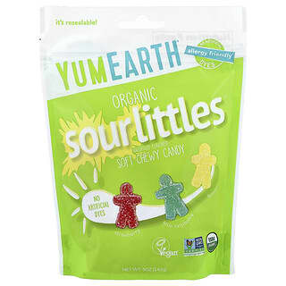 YumEarth, Organiska SourLittles™, mjukt tugggodis, jordgubb, blå hallon, citron, 142 g