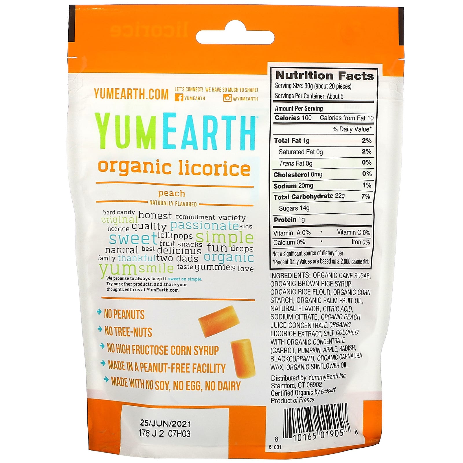 YumEarth, Organic Licorice, Peach, 5 oz (142 g)