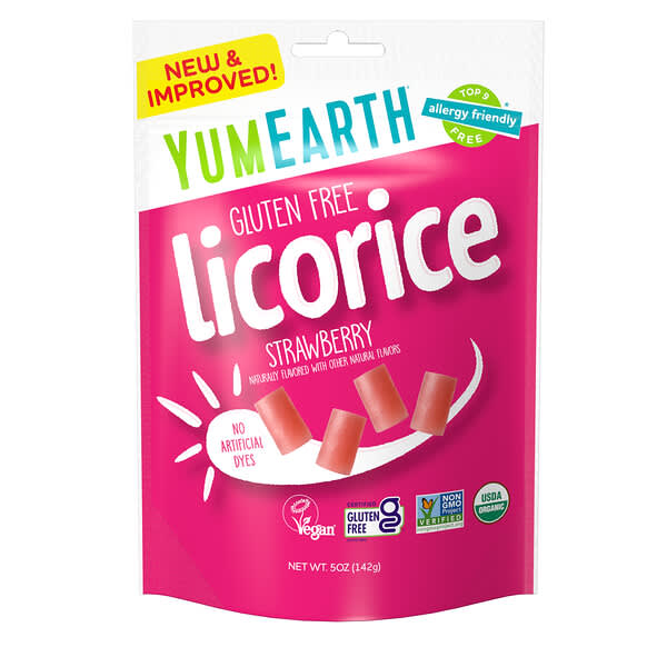 YumEarth, Bezlepkové lékořice, jahoda, 142 g