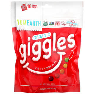 YumEarth, Giggles orgánicos, Bocadillos de caramelo masticables, 10 paquetes, 14 g (0,5 oz) cada uno
