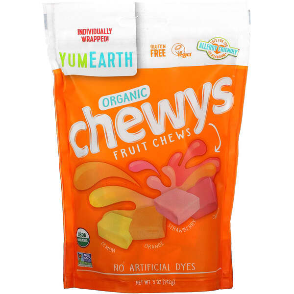 YumEarth, Organic Chewys Fruit Chews, Lemon, Orange, Strawberry, Cherry, 5 oz (142 g)