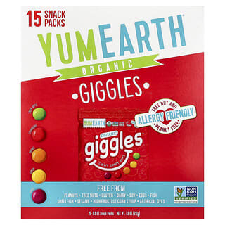 YumEarth, Økologiske Giggles, Fruktig, 15 snackspakker, 14 g per stk.