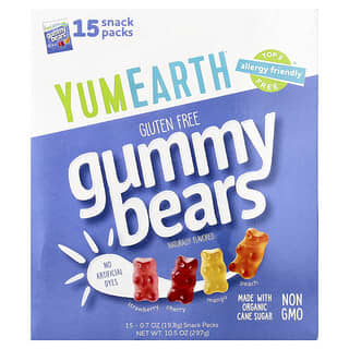 YumEarth, Gummy Bears, Assorted Fruit, 15 Snack Packs, 0.7 oz (19.8 g) Each
