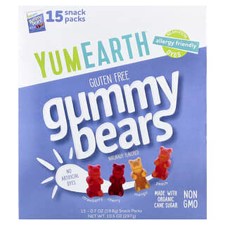 YumEarth, Gummy Bears, Assorted Fruit, 15 Snack Packs, 0.7 oz (19.8 g) Each