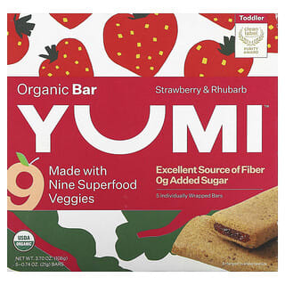 Yumi, Organic Bar, Bio-Riegel für Kleinkinder, Erdbeere und Rhabarber, 5 Riegel, je 21 g (0,74 oz.).