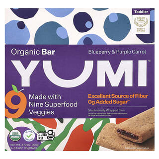 Yumi, органический батончик, для малышей, голубика и фиолетовая морковь, 5 батончиков по 21 г (0,74 унции)
