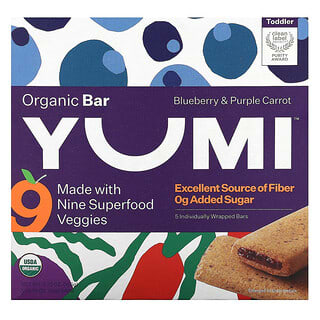 Yumi, Organic Bar, Toddler, Blueberry & Purple Carrot, 5 Bars, 0.74 oz (21 g) Each