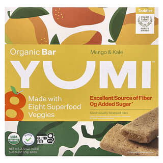 Yumi, Barrita orgánica, Para niños pequeños, Mango y col rizada, 5 barritas, 21 g (0,74 oz) cada una