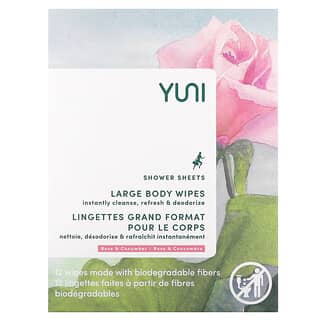 Yuni Beauty, Feuille de douche, Rose et concombre, 12 lingettes