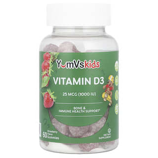 YumV's, Vitamin D3 Gummies, Strawberry, 25 mcg (1,000 IU), 60 Gummies