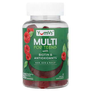 YumVs, Мультивитамины для подростков с биотином и антиоксидантами, малина, 60 жевательных таблеток