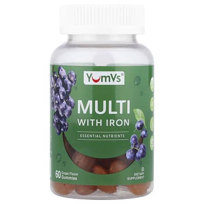 YumVs, Iron-Infused Multivitamin Gummies, Grape Flavor, 60 Gummies
