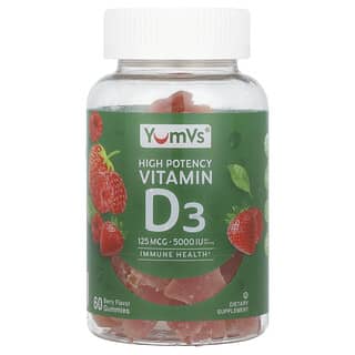 YumV's, Gomitas con vitamina D3, Alta potencia, Bayas, 125 mcg (5000 UI), 60 gomitas