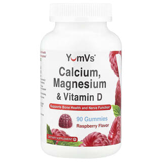 YumVs, Gommes au calcium, au magnésium et à la vitamine D, Framboise, 90 gommes