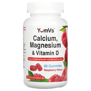 YumV's, カルシウム、マグネシウム＆ビタミンD、ラズベリー、グミ90粒