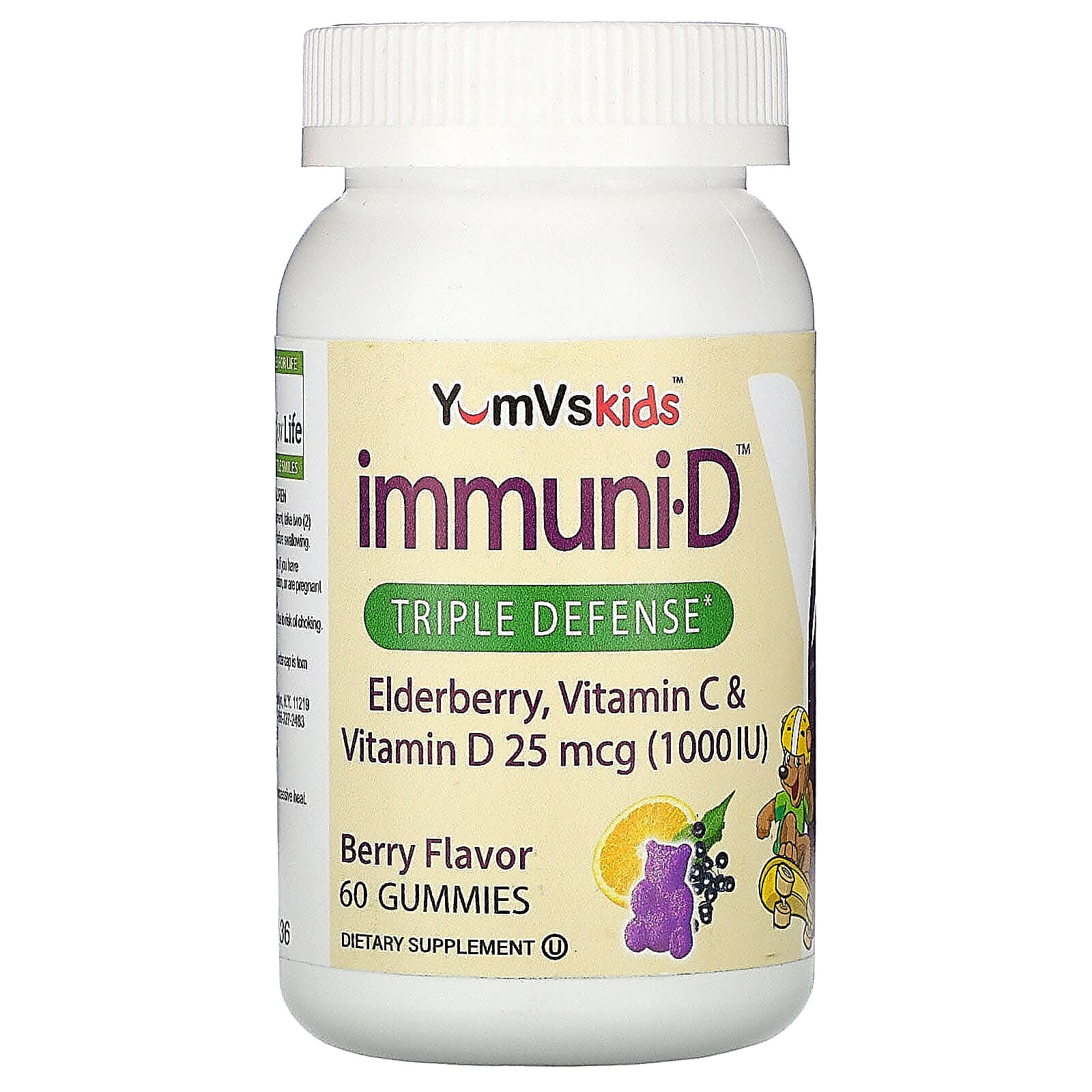 YumV's, Kid's Elderberry, Vitamin C & Vitamin D, Triple Defense, Berry Flavor, 25 mcg (1,000 IU