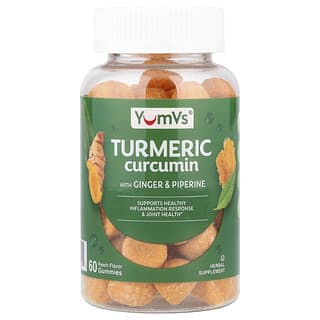 YumVs, Gomitas con curcumina y cúrcuma con jengibre y piperina, Melocotón, 60 gomitas