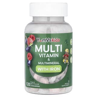 YumVs, Kids™ Multi Vitamin & Multimineral with Iron, Multivitamin und Mineralstoff mit Eisen, Traube und Beere, 120 Kautabletten