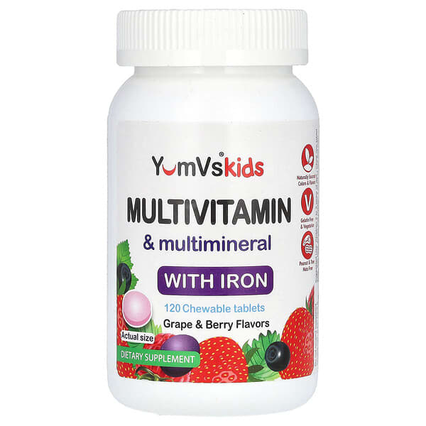 YumV's, Multivitamin & Multimineral with Iron, Grape & Berry, 120 Chewable Tablets