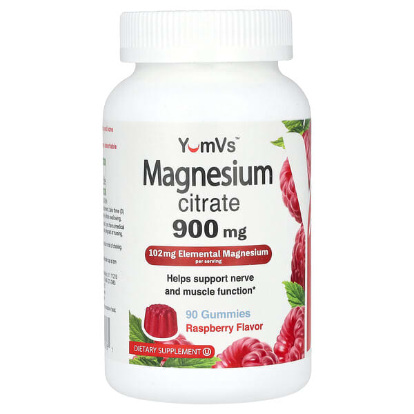 YumV's, Citrato de magnesio, Frambuesa, 900 mg, 90 gomitas (300 mg cada una)